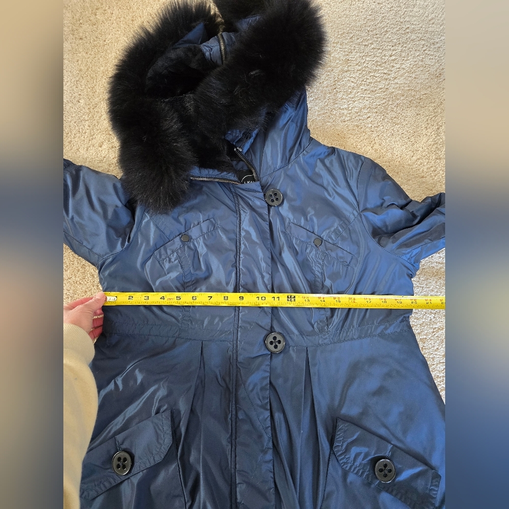 1 Madison Luxe Large Blue Iridescent Coat Fox Fur Lined Hood (Fur Removable.) - Picture 4 of 13